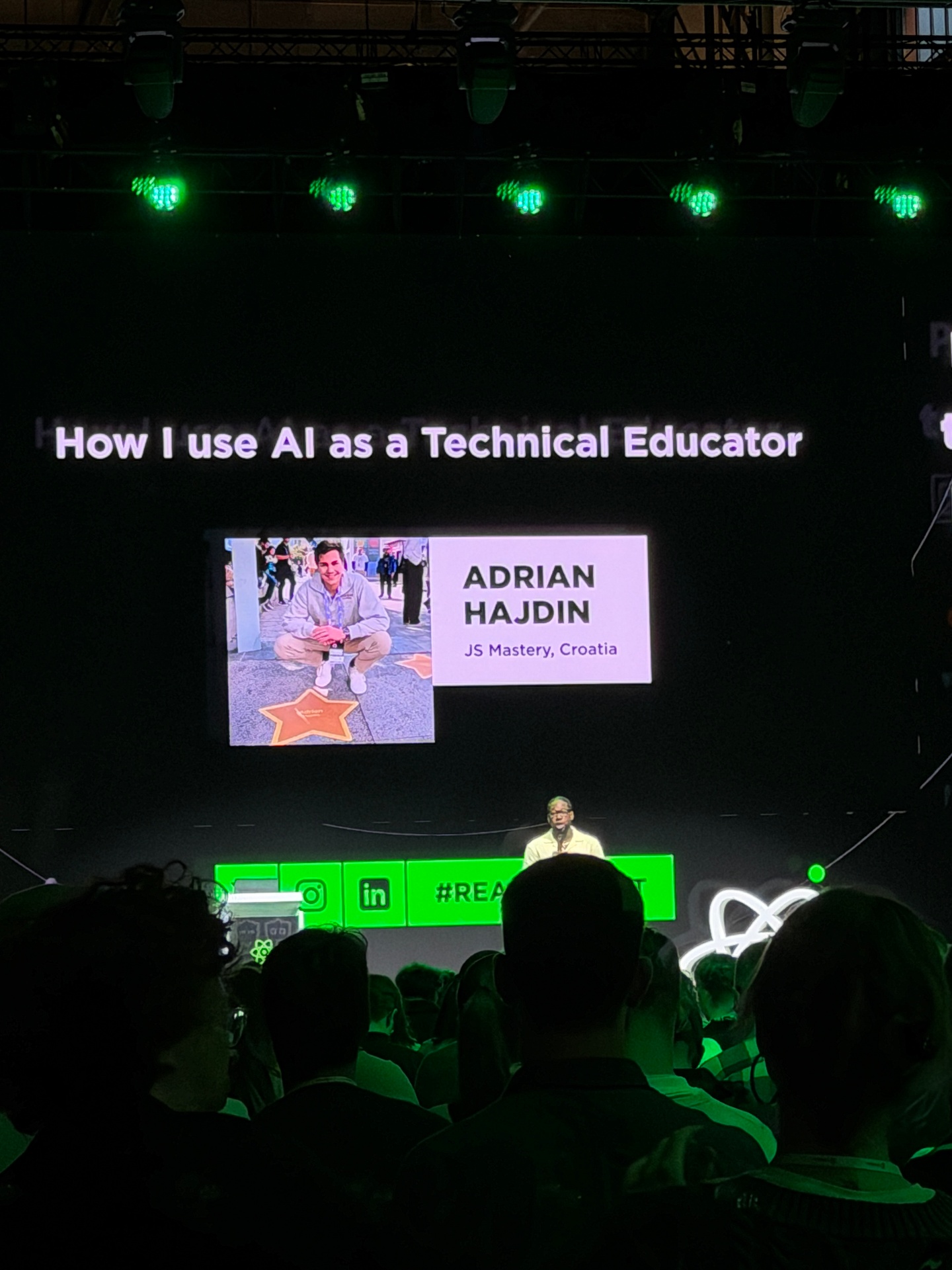 Adrian Hajdin introduced on stage for How I Use AI as a Technical Educator