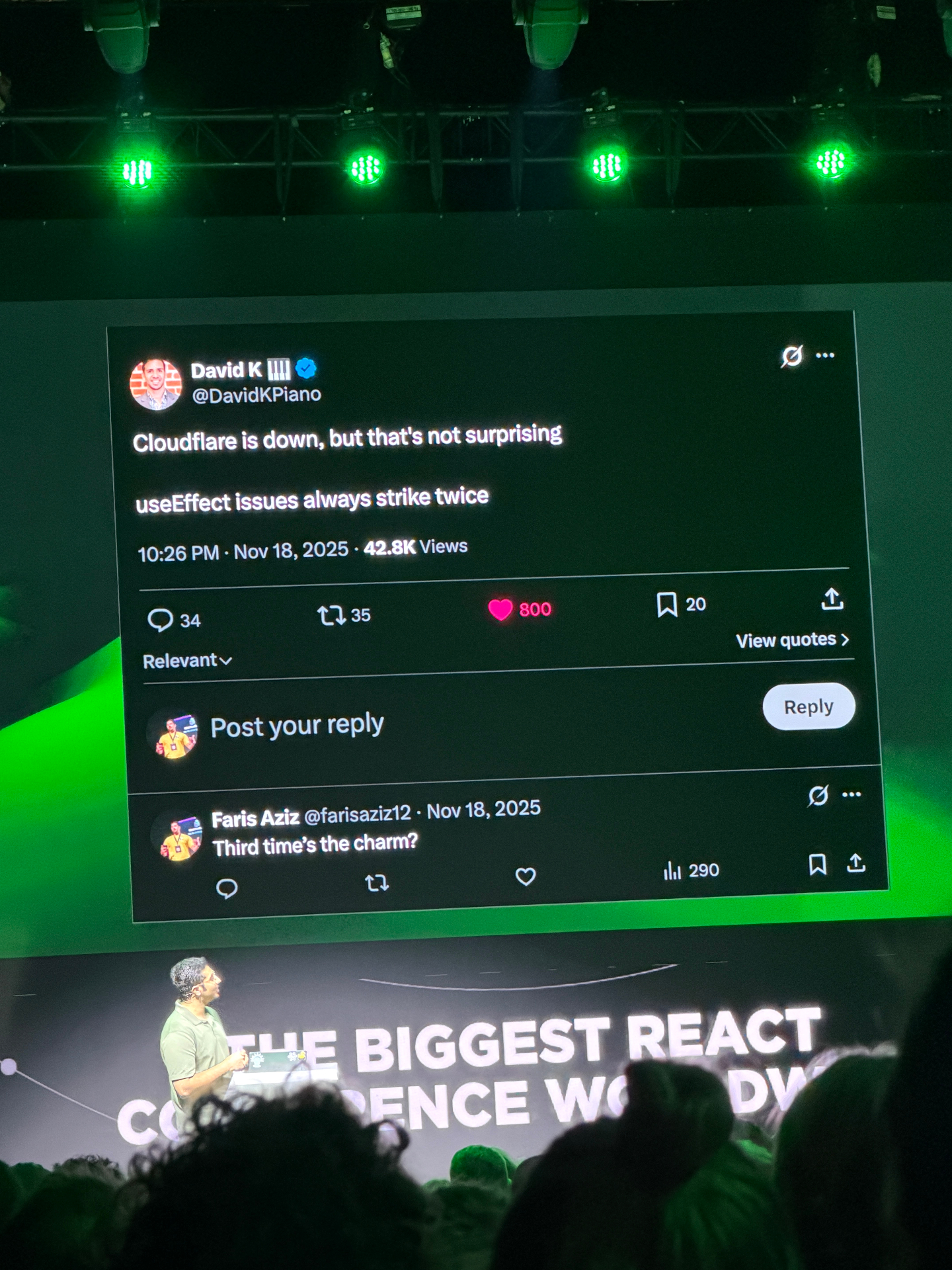 David K Piano tweet on screen during From Vibe Coding to Vibe Engineering