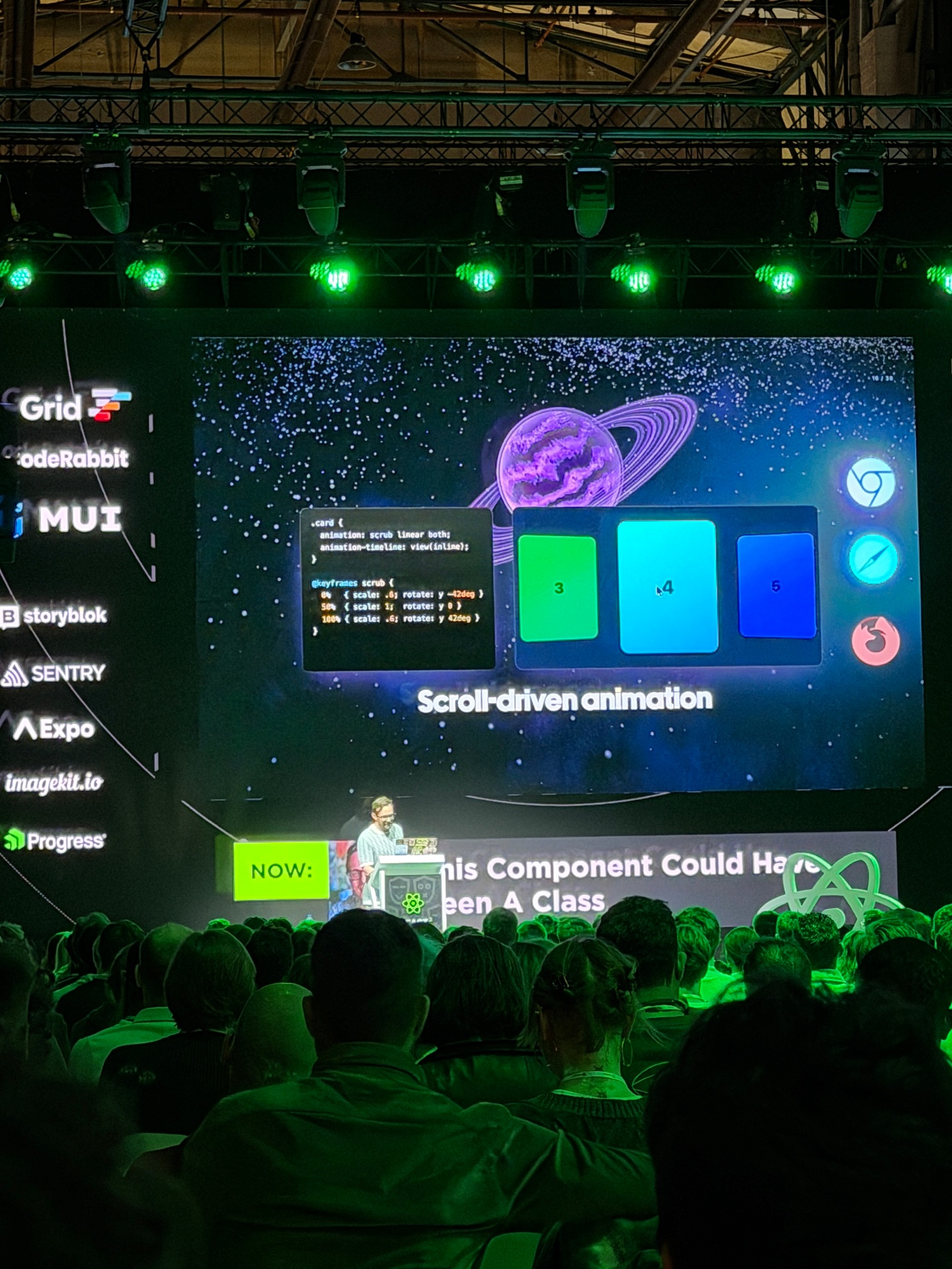 Scroll-driven animation slide during This Component Could Have Been A Class at React Summit 2026